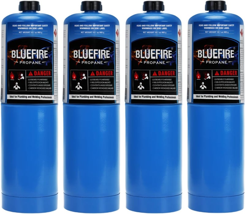 KOMAN Pack of 4 BLUEFIRE Standard Propane Gas Cylinder/Canister,Propane Cylinder Propane Tank Small Propane Tanks,for Soldering, Brazing,Cooking Grilling Gardening and Camping - Image 1